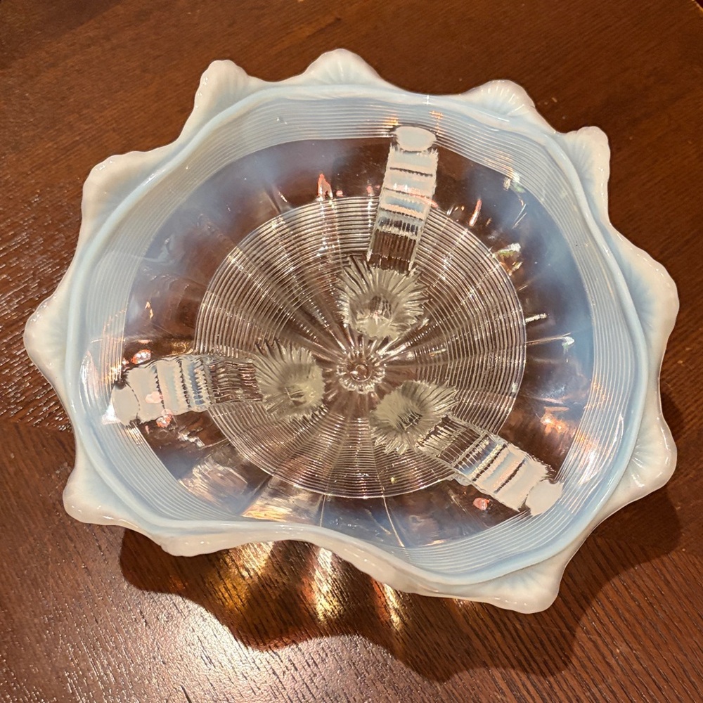 Elegant White Glass Bowl with Scalloped Edge